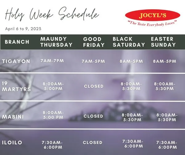 Blessed Holy Week Wishes and Operating Hours Announcement from Jocyl’s Food Products